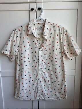 100% Cotton Men's Cream Button Down Hawaiian Shirt Size S